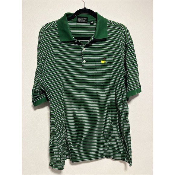MASTERS COLLECTION Green Striped Short Sleeve Polo Golf Shirt Mens L - Picture 1 of 4
